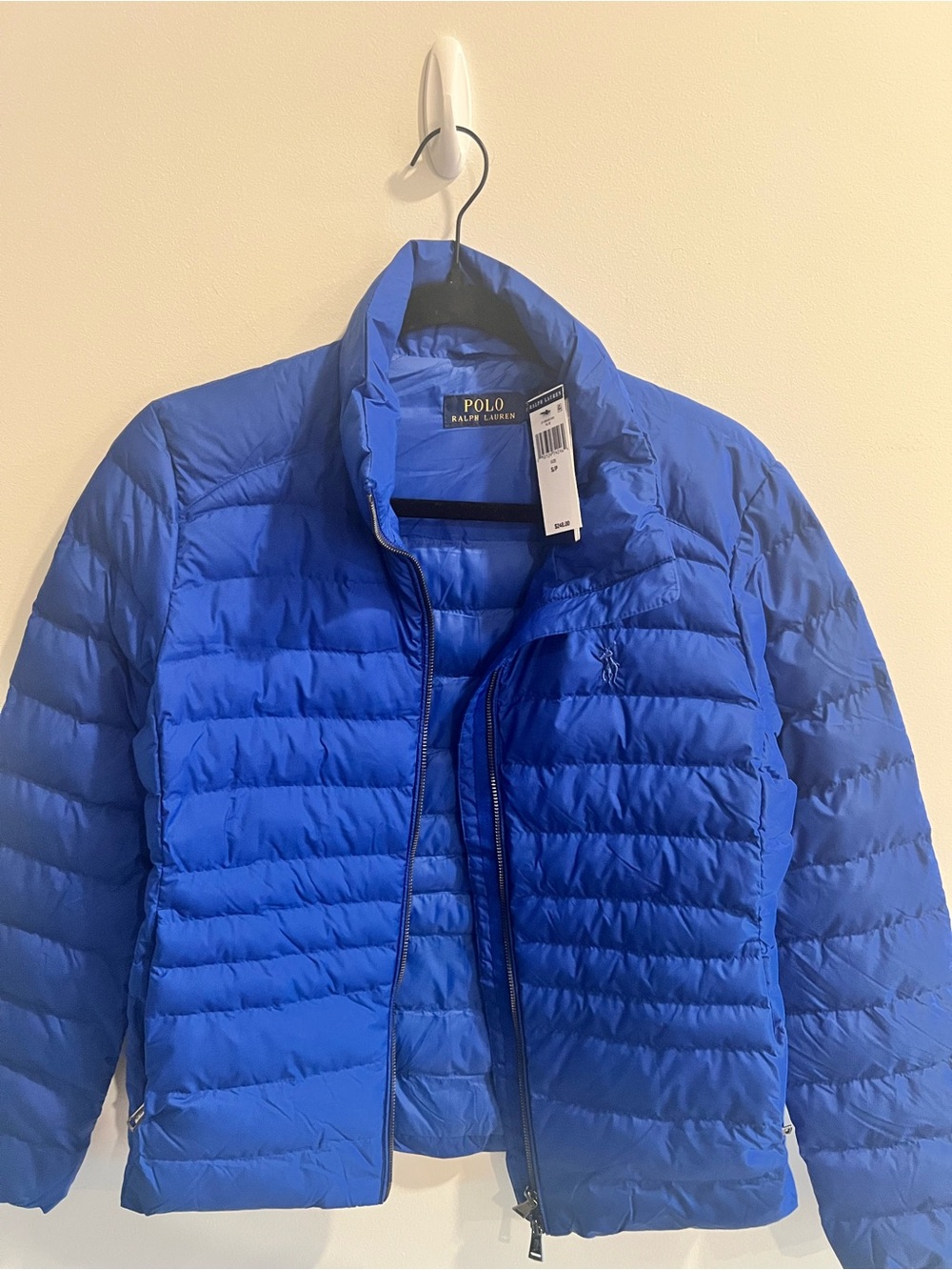 Ralph Lauren Blue Quilted Jacket with Gold Logo Detail